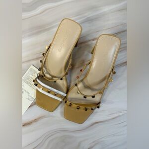 The Drop  Studded Mules in Tan. NWT. Vegan Leather